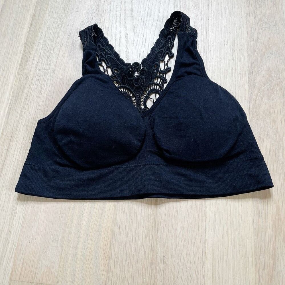 BUY 1 GET 1 FREE Black Lace Racerback Padded Bralette Wireless Bra Size m